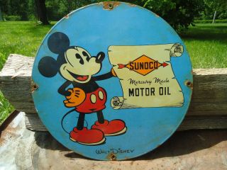 Vintage Sunoco Mercury Made Motor Oil Porcelain Oil & Gas Station Pump Sign