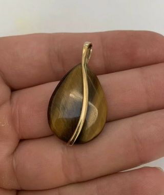 9ct Gold Tigers Eye Large Pendant 9k 375.