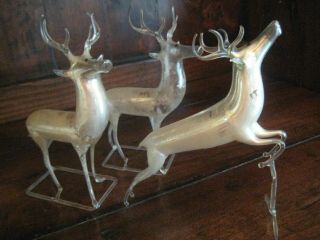 3 Vintage Bimini Or German Blown Mercury Glass Deer Stag Ornament Christmas 6 "