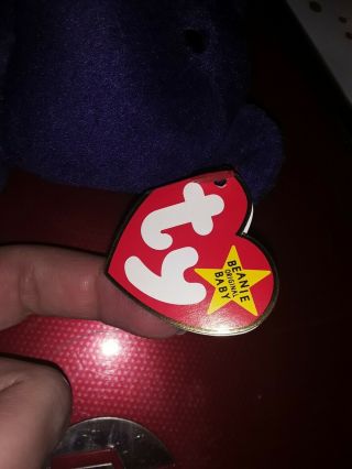 EXTREMELY RARE TY BEANIE BABY PRINCESS BEAR FLOWER SEWN IN WRONG PLACE 3