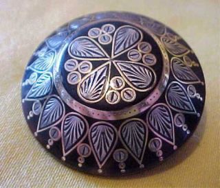 Antique Large 40 Mms Intricate Pique Gold & Silver Brooch On Faux Tortoise Shell