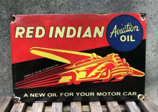Vintage Red Indian Gasoline Porcelain Gas Pump Sign