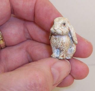 Tiny Vintage Cold Painted Bronze White Lop Eared Rabbit Long Eared Miniature