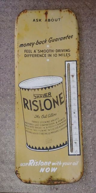 Vintage Rislone Shaler Oil Alloy Advertisement Old Temp Thermometer Rare Sign
