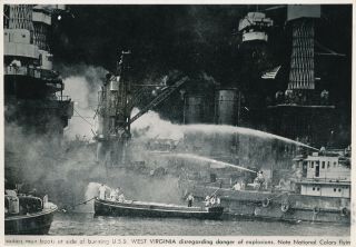 Wwii Dec 7 1945 Pearl Harbor Attack Hawaii 5x7 Photo Uss West Virginia Burning