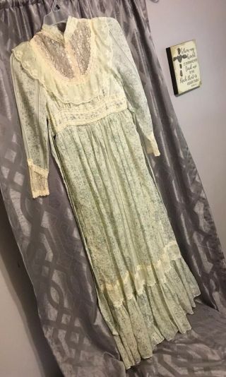 Vintage 70s GUNNE SAX Dress Prairie Country Flower Print Lace DEAD STOCK sz 7 5