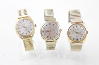 3 X Vintage Gents Gold Tone Wristwatches Hand - Wind Automatic Inc Montine