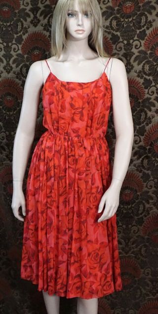 Vintage Mr Mort Silk Chiffon Spaghetti Strap Rose Print Dress Xs