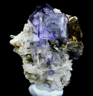 31.  8g Rare Violet Cube Fluorite & Pyrite Crystal Mineral Specimen
