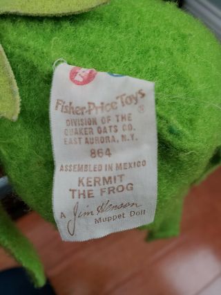 Vintage KERMIT THE FROG Beanbag THE MUPPETS FISHER - PRICE 864 Plush Sad Kermit 2 2