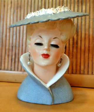 Vintage Ceramic Lady Head Vase / Napco C3815a / 1959