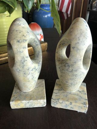 Vintage Heavy Alien Creature Marble Bookends 9” Tall Henry Moore
