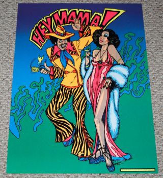 Hey Mama Pimp Hooker Afro Blaxploitation Flocked Blacklight Poster 1977 Pro Arts