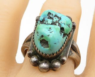 Navajo 925 Silver - Vintage Tumbled Turquoise Cocktail Ring Sz 10 - R9911