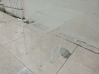 VTG 3 MCM Mid Century Modern Waterfall Lucite Nesting Stacking Table.  Space Age 2
