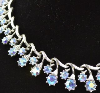 Vintage Coro Signed Aurora Borealis Rhinestone Necklace Adjustable 16.  5 Gorgeous