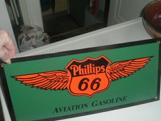 Vintage 18 " Phillips 66 Aviation Gasoline Heavy Porcelain Metal Sign