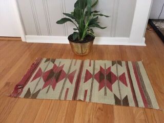 Vintage Hand Woven Southwest Wool Rug/weaving Geometric Design/fiber Textile Art