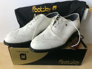 Vintage Footjoy Classic Mens Golf Shoes White Brogue Metal Spikes Sz.  12d 51318