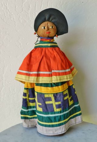 Early 12 " Palmetto Fiber Seminole Miccosukee Woman Doll Indian Vintage