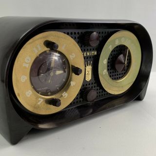 Vintage Zenith Tube Radio Mod G516 Owl Eyes 2 Clocks Oddball Bakelite 2