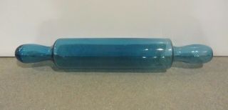 Vintage Glass Rolling Pin Blue Hand Blown