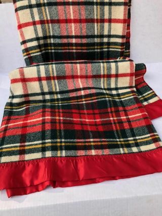 Vtg Pearce Wool Blanket Red Scottish Tartan Plaid Silky Binding 74 X 91 Twin