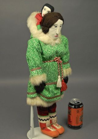 Huge 20.  5 Inch Vintage Mother & Baby Inuit Doll Native Eskimo Handmade