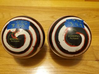 Set Of 2 Black/red/white Scorpion Pro Rubber Duckpin Balls