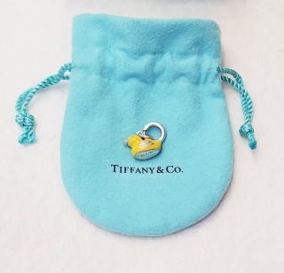 RARE Tiffany & Co.  Sterling Silver Yellow Enamel Rubber Duck Charm Pendant Clasp 11