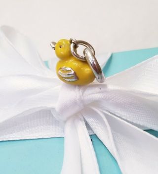 RARE Tiffany & Co.  Sterling Silver Yellow Enamel Rubber Duck Charm Pendant Clasp 2