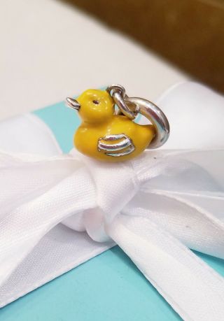 RARE Tiffany & Co.  Sterling Silver Yellow Enamel Rubber Duck Charm Pendant Clasp 4