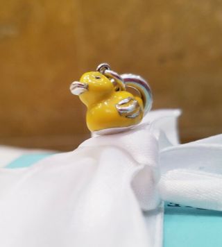 RARE Tiffany & Co.  Sterling Silver Yellow Enamel Rubber Duck Charm Pendant Clasp 5