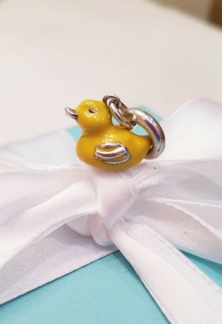 RARE Tiffany & Co.  Sterling Silver Yellow Enamel Rubber Duck Charm Pendant Clasp 6