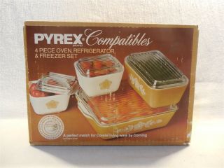 Vintage Pyrex Butterfly Gold 4 Piece Oven Refrigerator Set 500 - 4 Mib