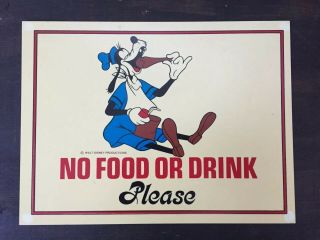 Vtg 1970’s Goofy Disneyland No Food Or Drink Sign Prop Disney 6” X 8” Rare