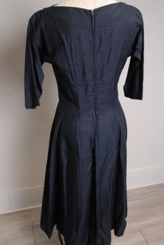 VTG 1940 - 50s Navy dress,  elegant Grace Kelly Style,  plus size 30 in.  waist 5