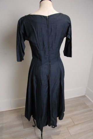 VTG 1940 - 50s Navy dress,  elegant Grace Kelly Style,  plus size 30 in.  waist 6