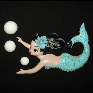 Mermaid With Beaded Tailfin Wall Plaque For Vintage Or Retro Bath Decor