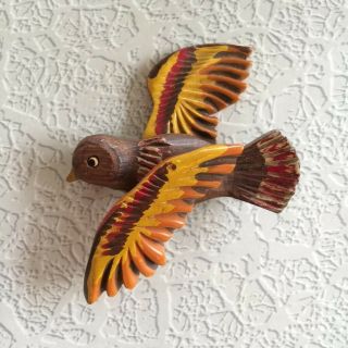 Vintage Large Carved Bakelite And Wood Bird Pin Brooch