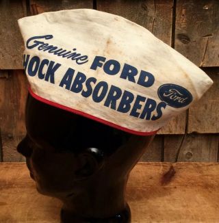 Vintage 1950 Ford Shok Absorbers Gas Service Station Employee Hat Uniform Sign