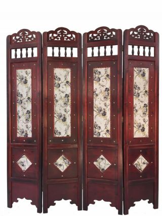 Vintage Water - Paint Flower Pattern 6 Ft.  Tall Wood Room Divider Screen
