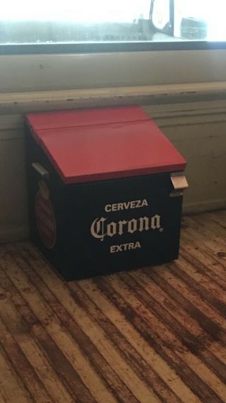 Vintage Cerveza Corona Beer Metal Ice Chest Cooler W/ Bottle Opener Blue And Red