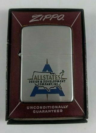 Vintage 1956 Zippo Lighter With Allstates Design And Development Advertisement