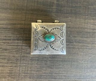 Vintage Navajo Sterling Silver Turquoise Pill Box Snuff Box