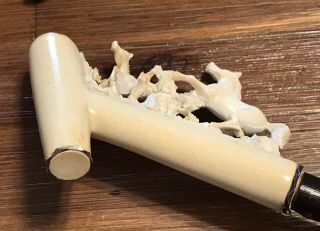 VINTAGE ANTIQUE CARVED TWO HORSES MEERSCHAUM SMOKING PIPE W/ CASE 6