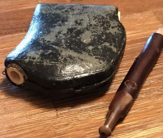 VINTAGE ANTIQUE CARVED TWO HORSES MEERSCHAUM SMOKING PIPE W/ CASE 8