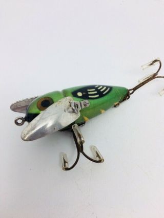 Vintage Heddon Wood Crazy Crawler Fishing Lure CONE TAIL EARLY GLOW WORM 2