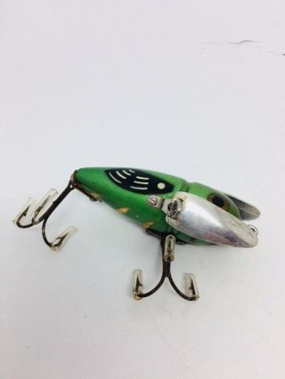 Vintage Heddon Wood Crazy Crawler Fishing Lure CONE TAIL EARLY GLOW WORM 3