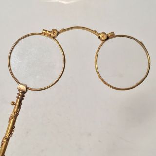Antique Victorian Folding Gold Plated Lorgnette Glasses Reading Opera